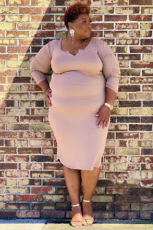 Madisen Not So Basic Midi Dress-Taupe Gray