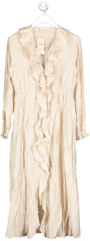 MANGO Beige Ruffle DETAIL MIDI DRESS BNWT UK 10