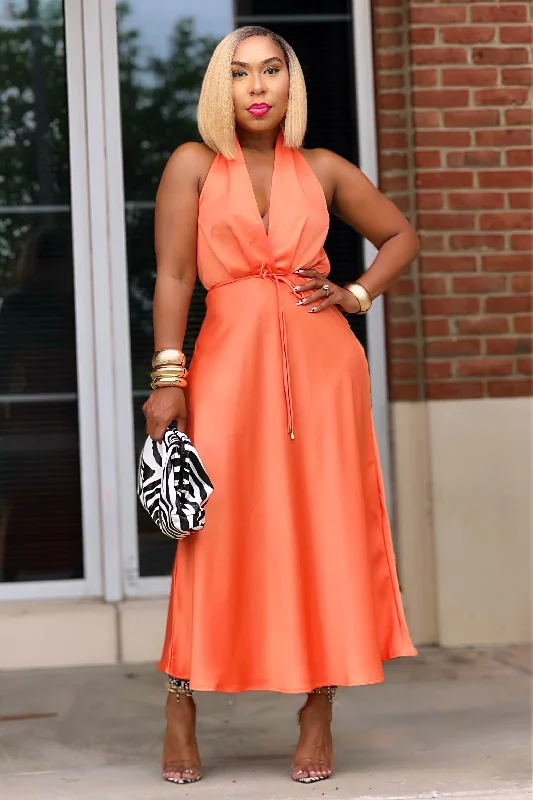 Marilyn Sultry Halter Maxi Dress-Tangerine