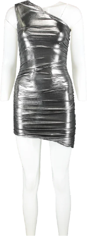 Misspap Metallic Ruched One Shoulder Mini Dress UK 6