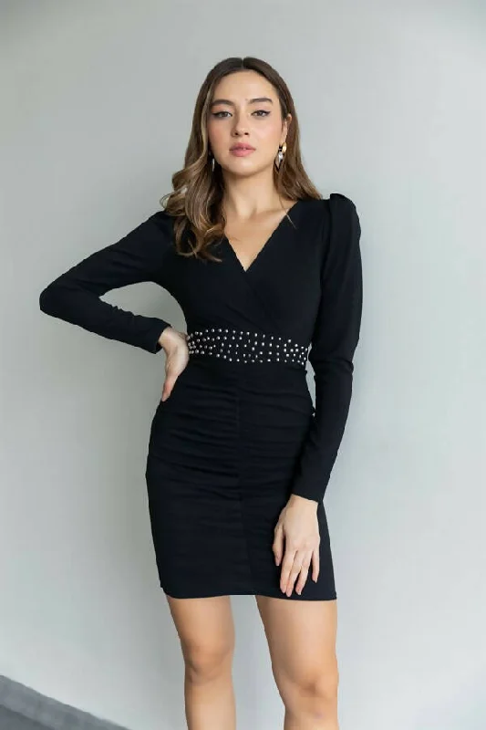 Pleated Trock Detailed Dress - BLACK REF : BCW037ELB0008100