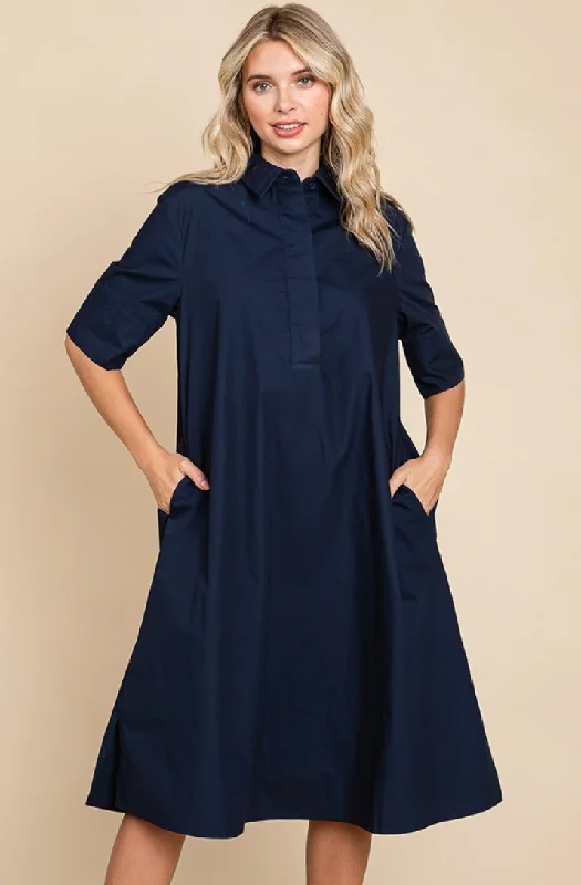 Poplin Collared Shirt Dress