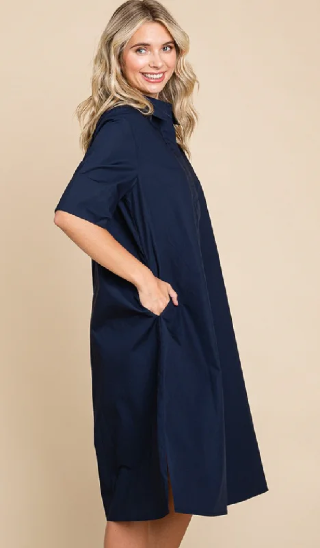 Poplin Collared Shirt Dress