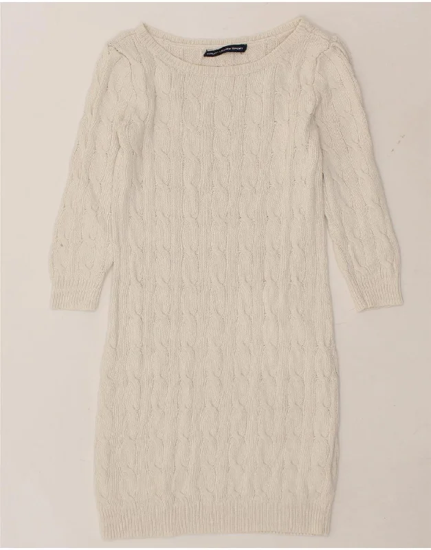 RALPH LAUREN Womens Long Sleeve Jumper Dress UK 12 Medium Grey Cotton