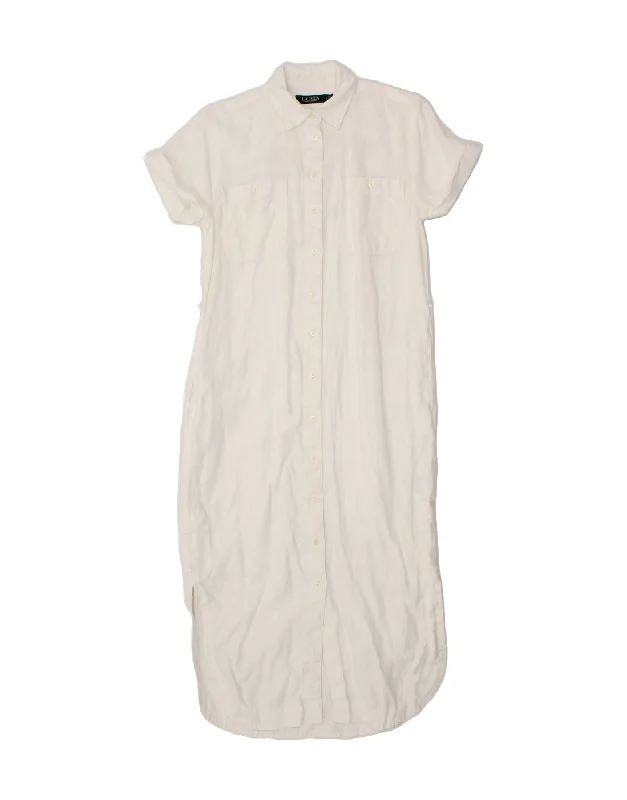 RALPH LAUREN Womens Short Sleeves Shirt Dress US 2 XS White Linen