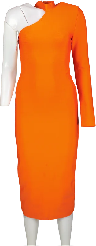 River Island Orange One Shoulder Bodycon Midi Dress UK 8