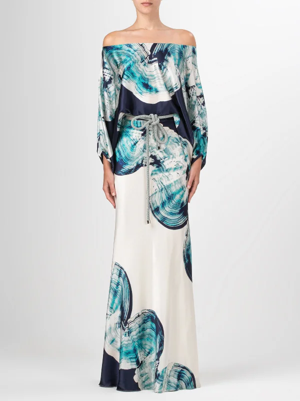 Rossi Dress Navy Abstract Wave