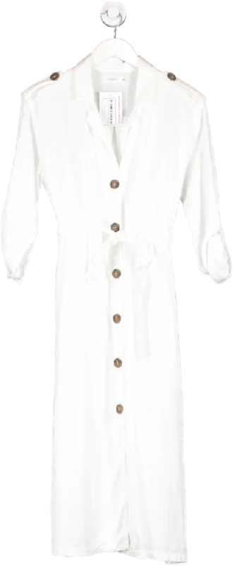 Senes White Belted Button Down Midi Dress UK S/M