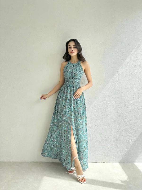 Shawl Patterned Backless Midi Length Samara Dress  REF : 3768