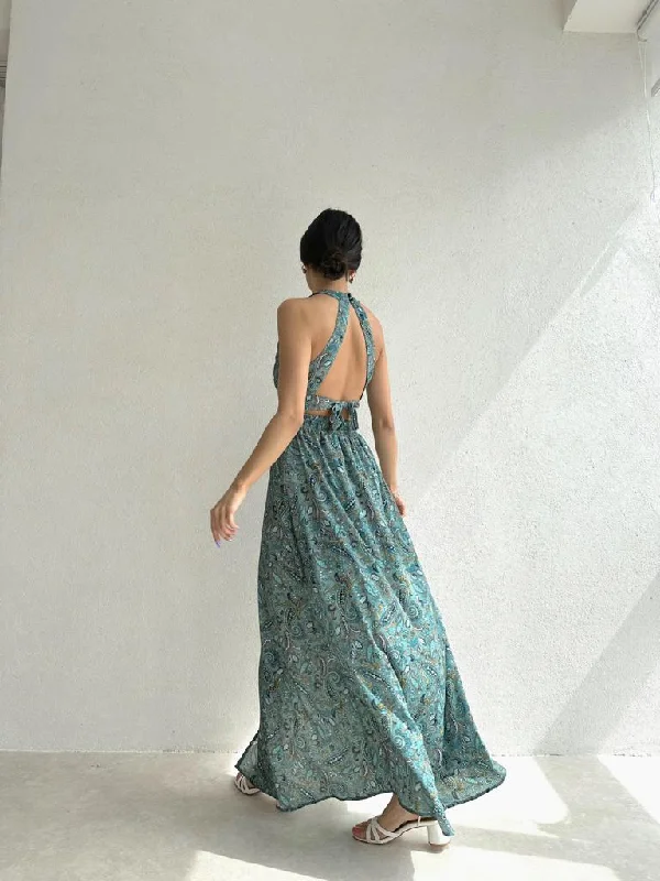 Shawl Patterned Backless Midi Length Samara Dress  REF : 3768