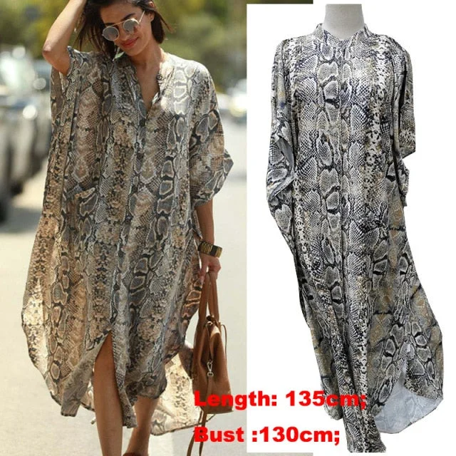 SnakeSkin Print Swimsuit cover up Kimono Beach Robe Long Dress Sarong Dress Beachwear