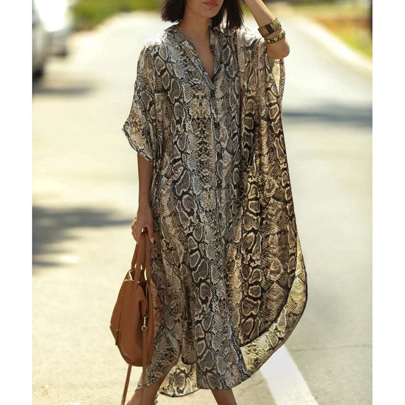 SnakeSkin Print Swimsuit cover up Kimono Beach Robe Long Dress Sarong Dress Beachwear