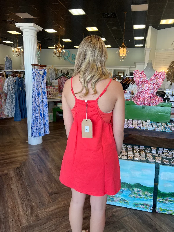 Sporty Romper Dress: Coral