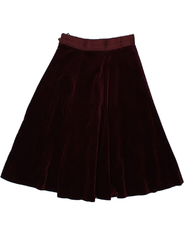 ST MICHAEL Womens Velvet A-Line Skirt IT 44 Medium W32 Burgundy Cotton