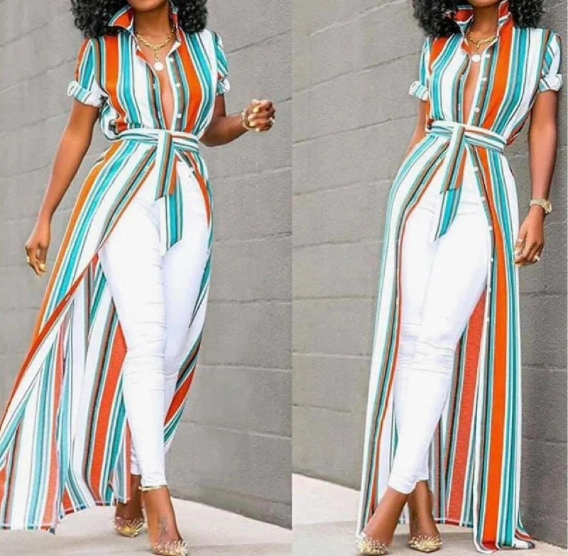 Stripe Me Down Maxi Shirt Dress