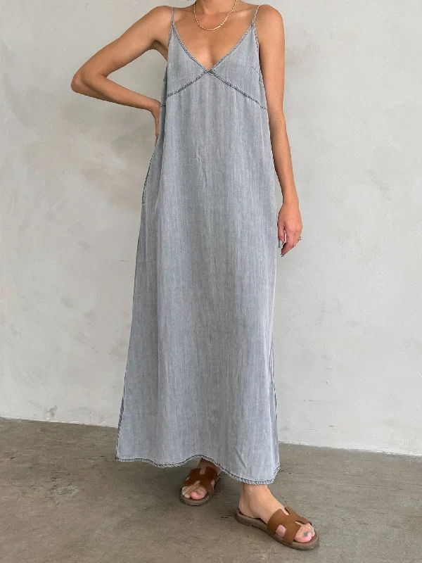 Fade to Grey Denim Midi Dress