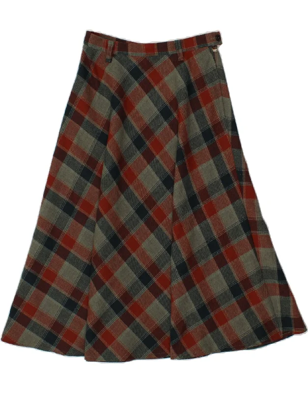 VINTAGE Womens A-Line Skirt W24 XS Grey Check