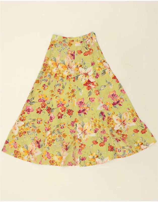 VINTAGE Womens Flared Skirt W22 2XS  Yellow Floral