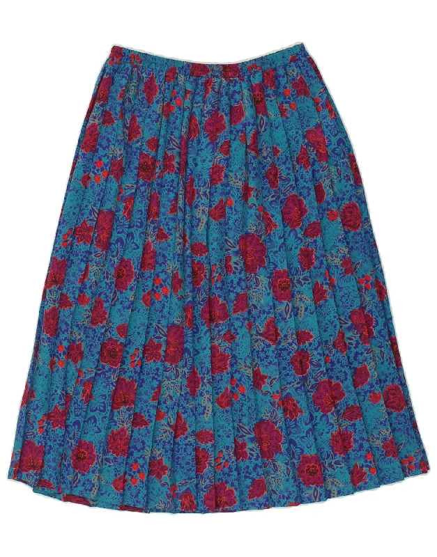 VINTAGE Womens Knife Pleated Skirt UK 12 Medium W30  Blue Floral Polyester