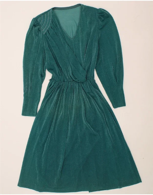 VINTAGE Womens Long Sleeve A-Line Dress UK 14 Large Green