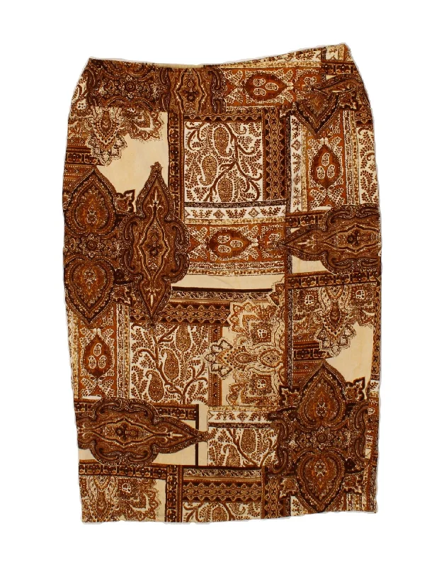 VINTAGE Womens Pencil Skirt IT 50 XL W34  Brown Paisley Cotton