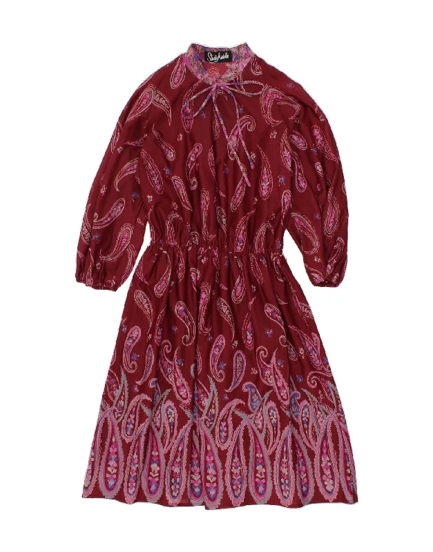 VINTAGE Womens See Through A-Line Dress UK 14 Medium Burgundy Paisley