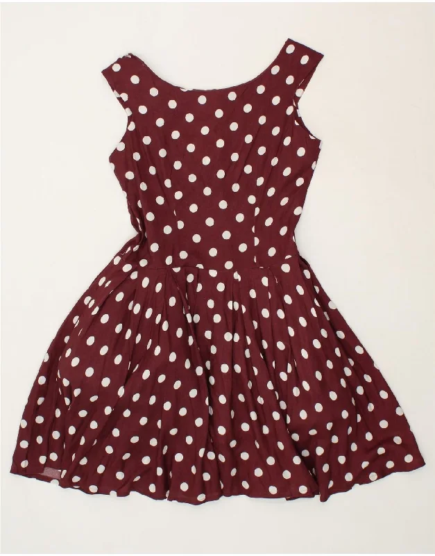 VINTAGE Womens Sleeveless A-Line Dress EU 40 Medium Burgundy Polka Dot