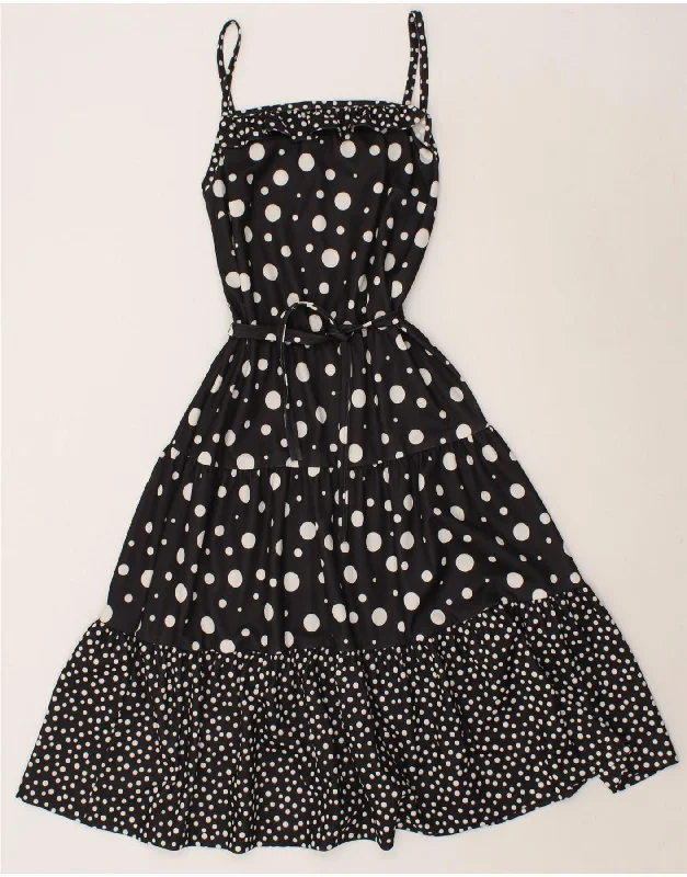 VINTAGE Womens Sleeveless A-Line Dress UK 10 Small Black Spotted Polyester