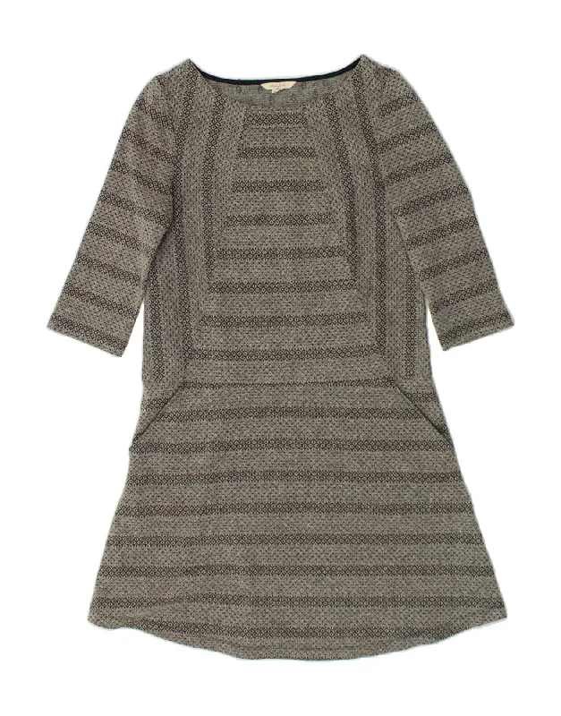 WHITE STUFF Womens 3/4 Sleeve A-Line Dress UK 10 Small Grey Striped