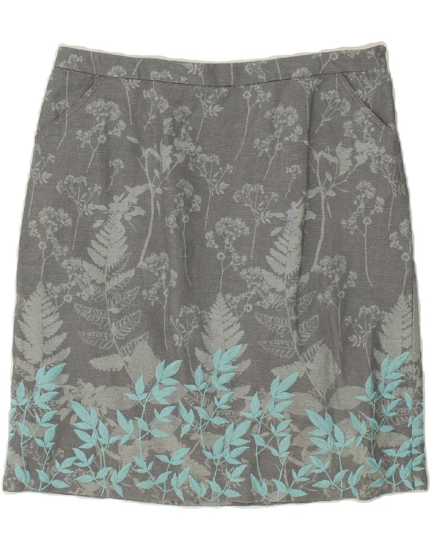 WHITE STUFF Womens Straight Skirt UK 14 Large W34 Grey Floral Linen