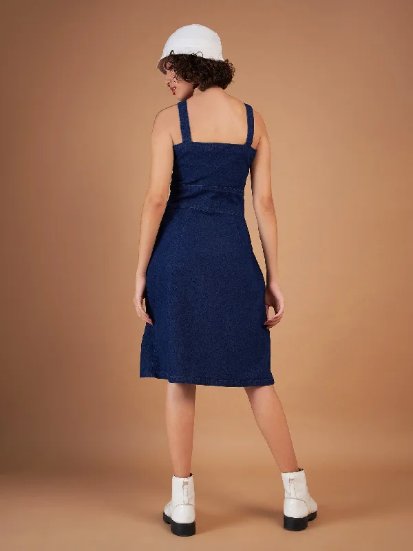 Women Navy Denim Wash Strappy Dress