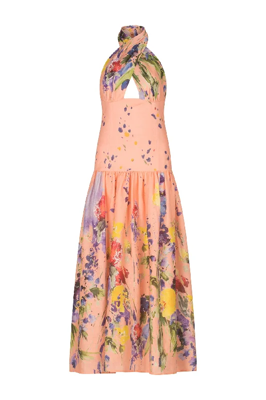 Zaira Dress Apricot Spring Garden