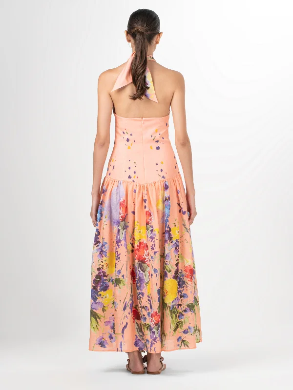 Zaira Dress Apricot Spring Garden