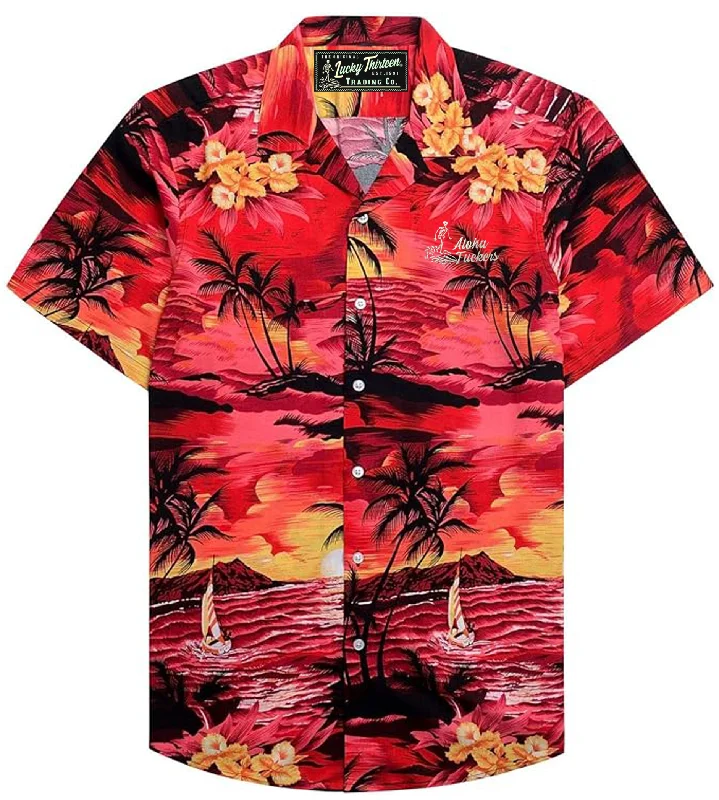 ALOHA FUCKERS Short Sleeved Button Down Shirt - RED