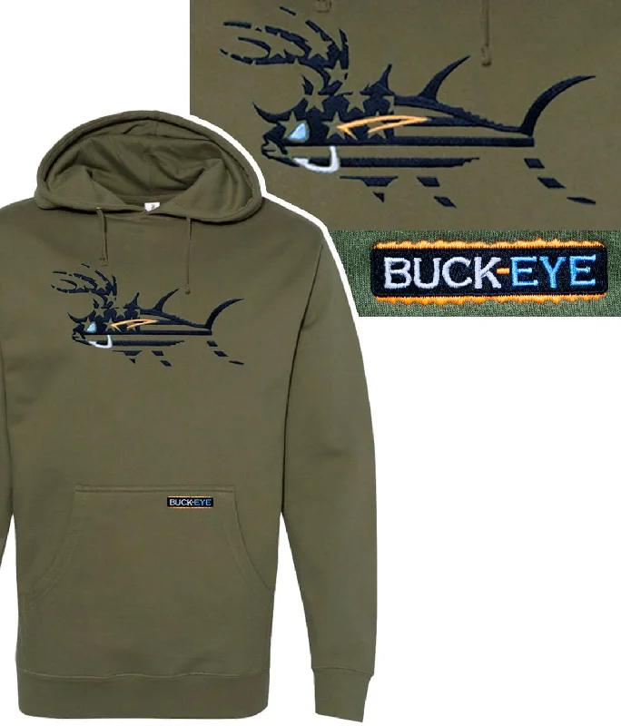 ""Buck-Eye Faded Glory"" Black or Green Pullover Hoodie For Men And Women