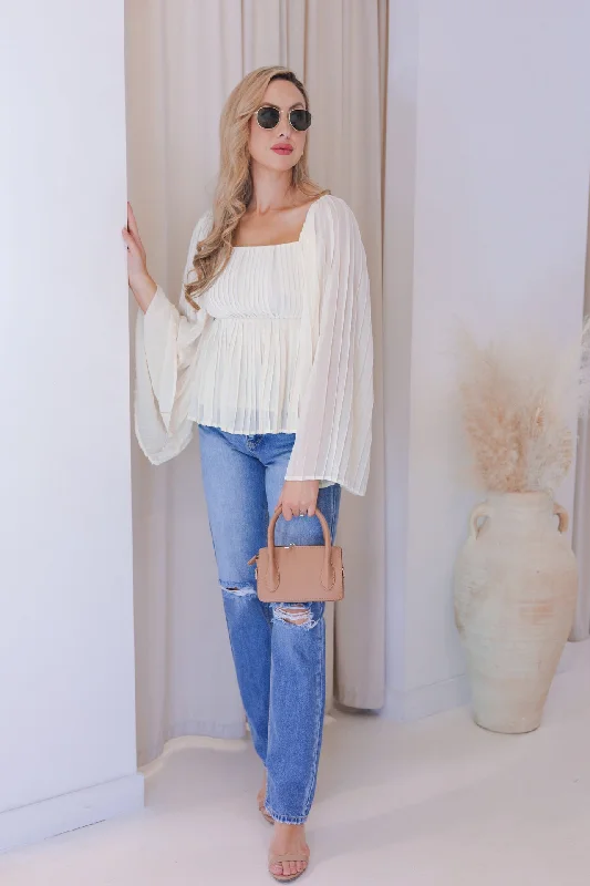 NEW SASHA SQUARE NECKLINE PLEATED BLOUSE (IVORY)