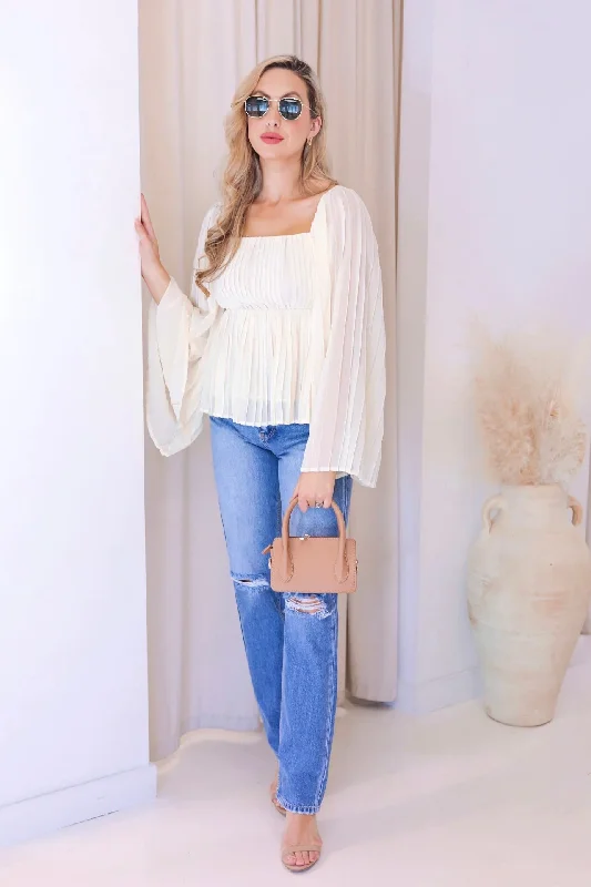 NEW SASHA SQUARE NECKLINE PLEATED BLOUSE (IVORY)