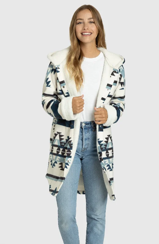 Glacial Blue Aztec Oversized Hooded Jacket