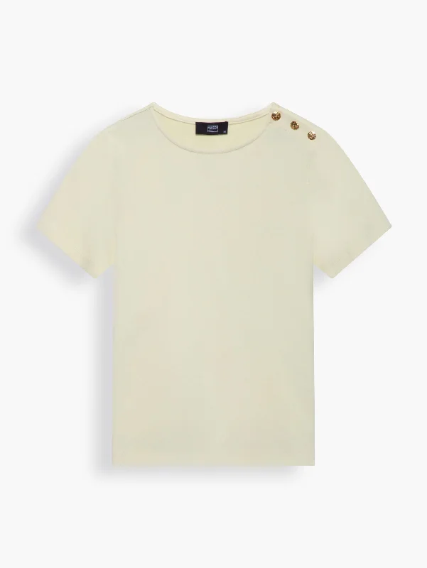 “Hearts” Button-embellished Modern Cut T-shirt in Sunlit Yellow