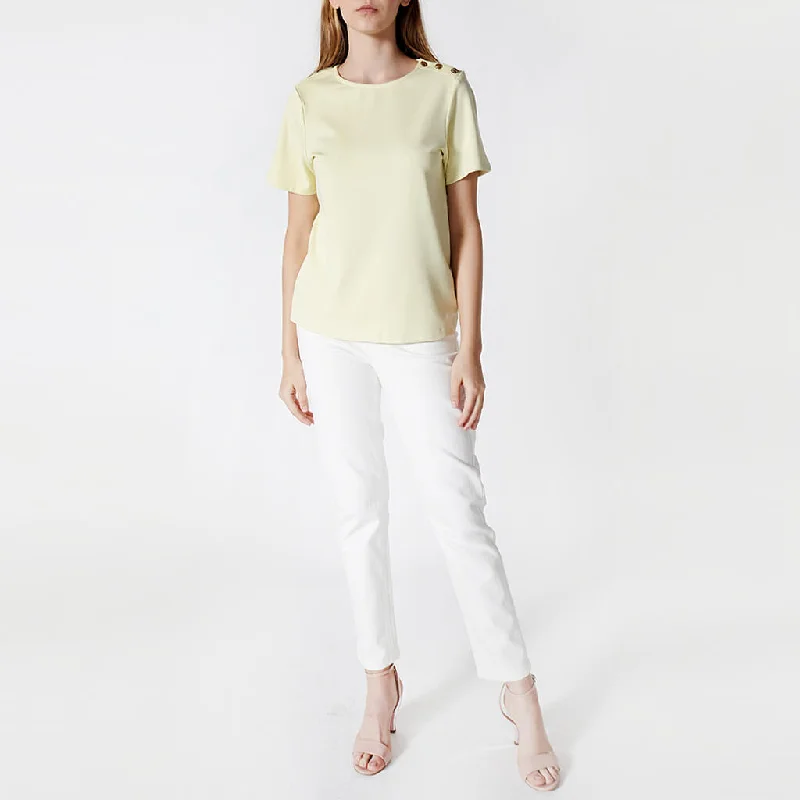 “Hearts” Button-embellished Modern Cut T-shirt in Sunlit Yellow