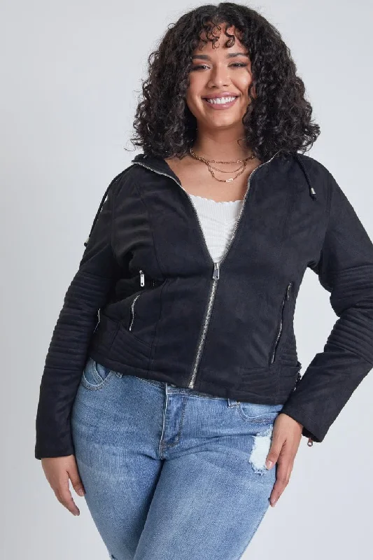 Women's Plus Faux Suede Jacket with Detachable Hoodie