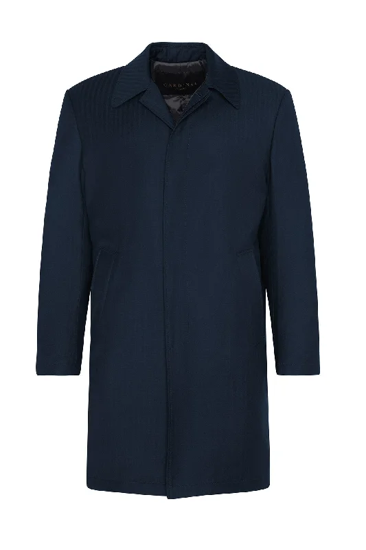 MANU NAVY HERRINGBONE WOOL TOPCOAT