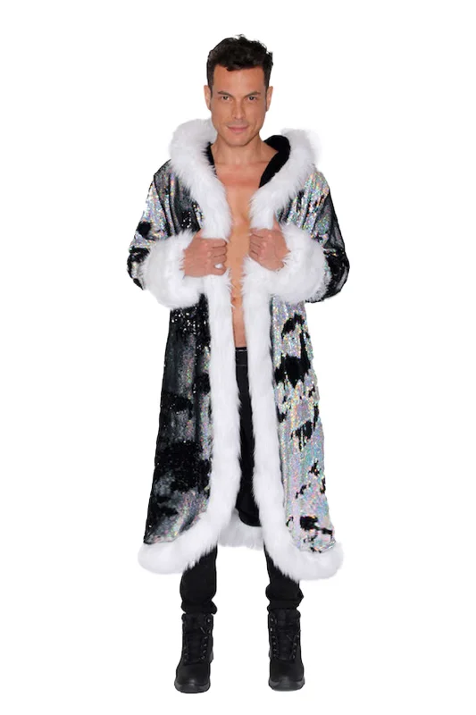 Men's Sequin King Coat in ""Silver Hologram-Black""