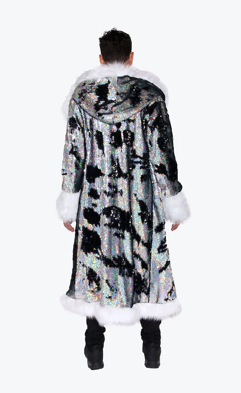 Men's Sequin King Coat in ""Silver Hologram-Black""