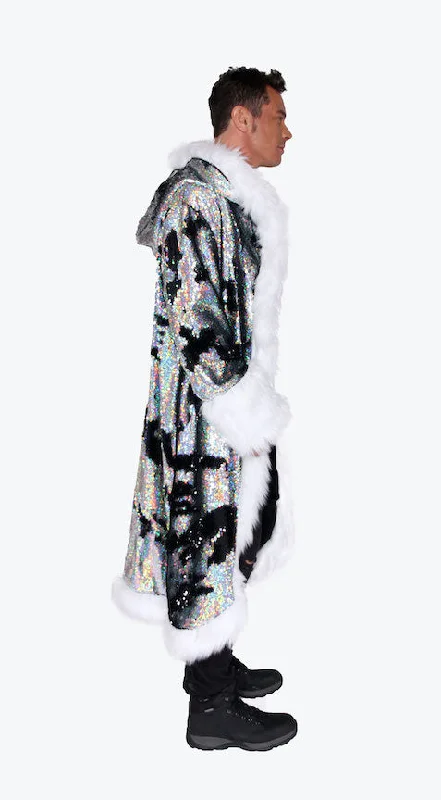 Men's Sequin King Coat in ""Silver Hologram-Black""