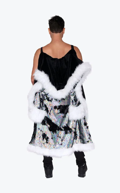 Men's Sequin King Coat in ""Silver Hologram-Black""