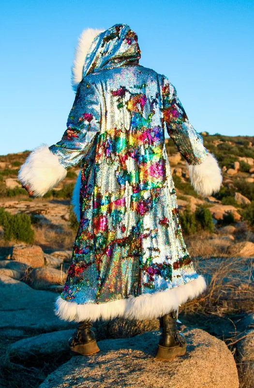 Men's Sequin King Coat in ""Silver Hologram-Rainbow""