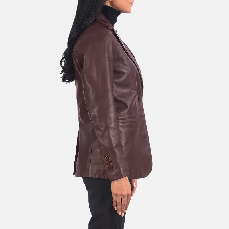 Norma Maroon Leather Blazer