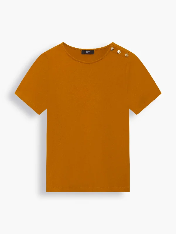 “Rose” Button-embellished Modern Cut T-shirt in Amber