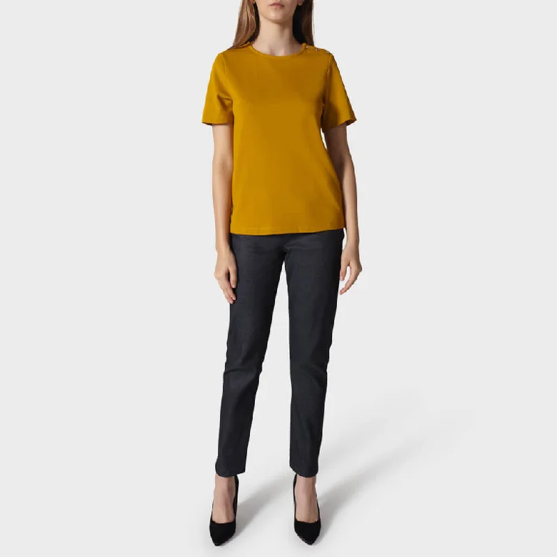 “Rose” Button-embellished Modern Cut T-shirt in Amber